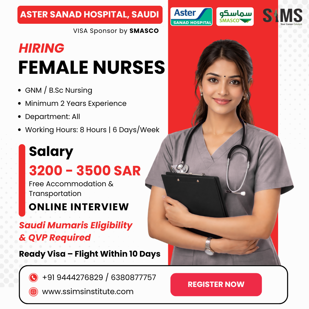 Female Staff Nurse – Aster Sanad Hospital (Saudi Arabia) — Gulf job poster